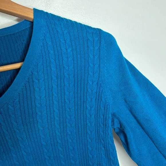 Talbots Outlet Azure Blue Cotton V-Neck Cable Knit Sweater Size S petite - Picture 5 of 9